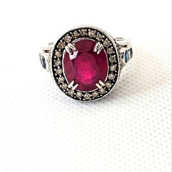 Rarities Jewelry - Genuine Rarities Carol Brodie Ruby, Champagne Diamonds & Blue Topaz Sz 7.75